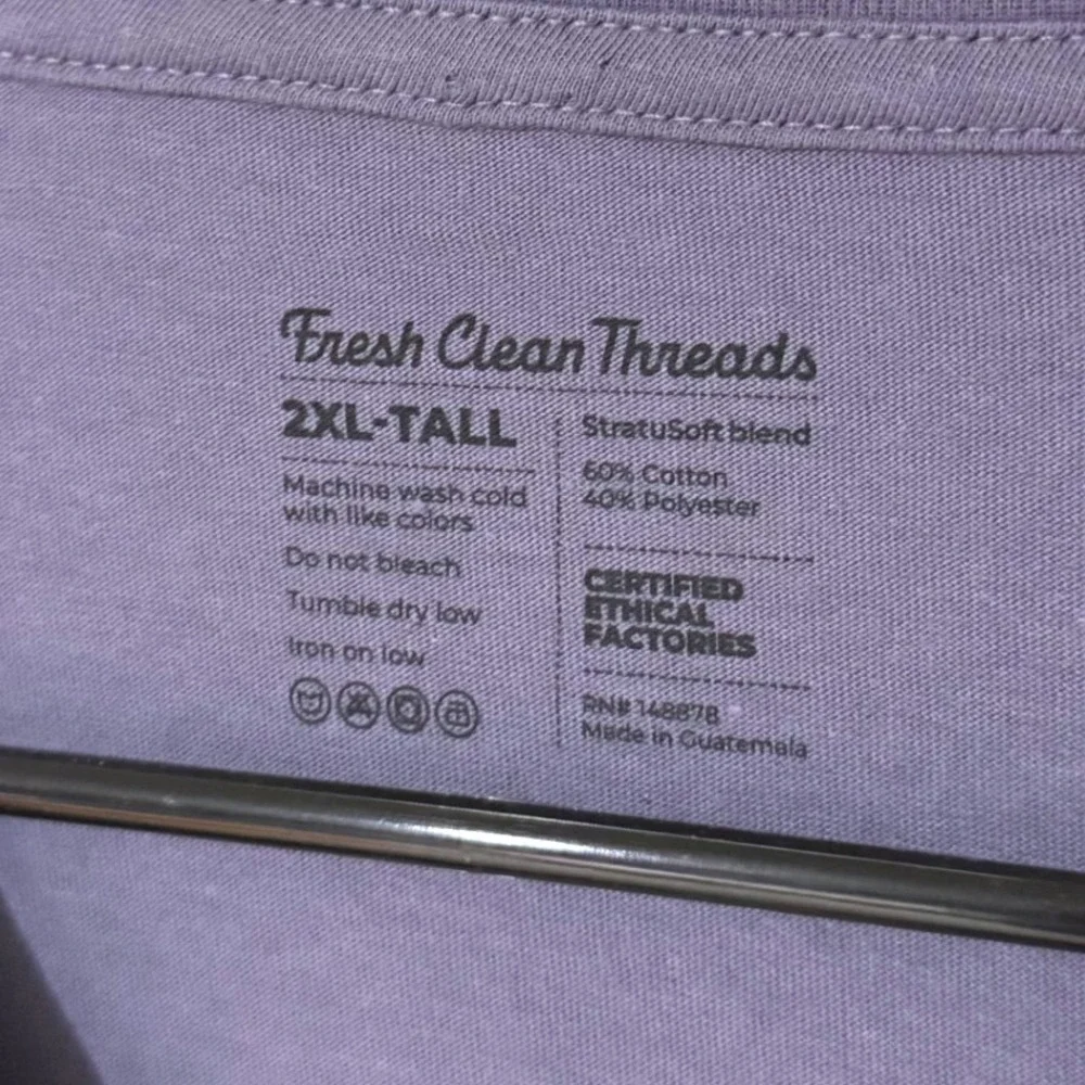 Fresh Clean Threads Mens 2XL Tall V-Neck T-Shirt Purple StratuSoft Cotton Blend